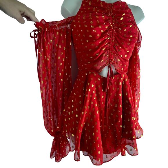 Alice McCall Did It Again Cold Shoulder Playsuit Romper Red Gold Size 0 - Picture 7 of 10